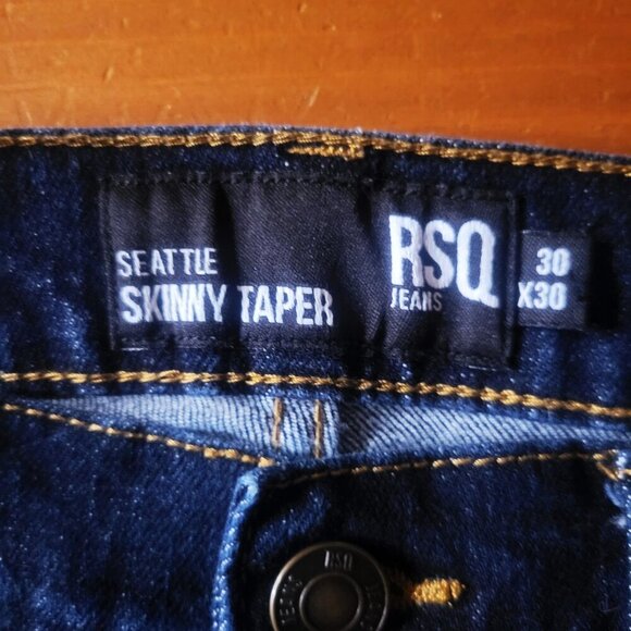 RSQ Seattle Skinny Taper Dark Wash Blue Jeans w/Contrast Stitching - Size 30x30 - Picture 7 of 12